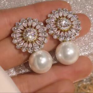 Anthropologie Gold and Silver Floral Pearl Earrings